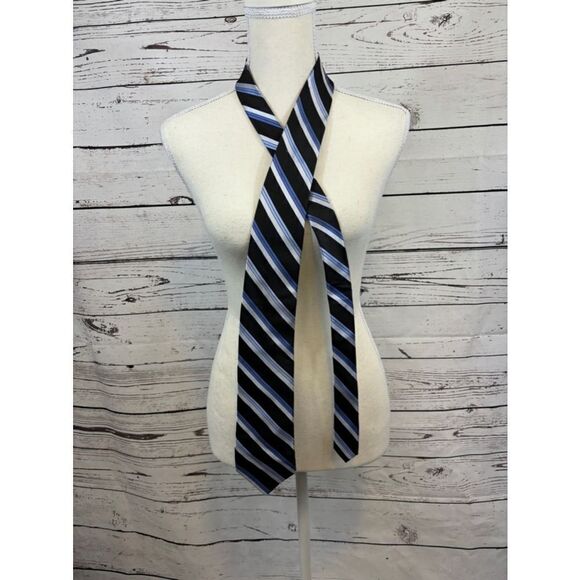 Men's Michael Kors Black & Blue Striped Tie One Size - Picture 1 of 2